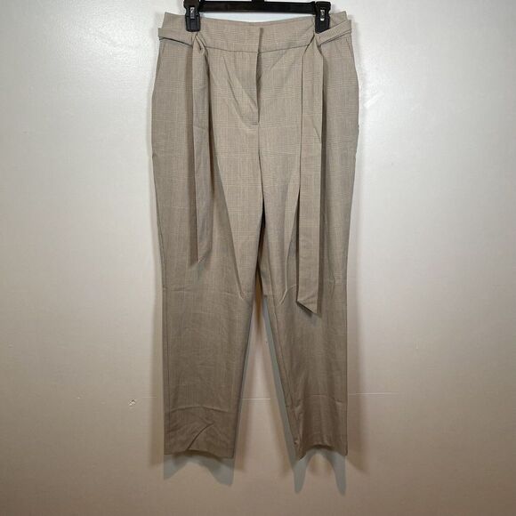 Maison‎ d'Amelie Paris Women Pants 8 Belted Tan Plaid Trousers Straight Leg - Picture 1 of 4